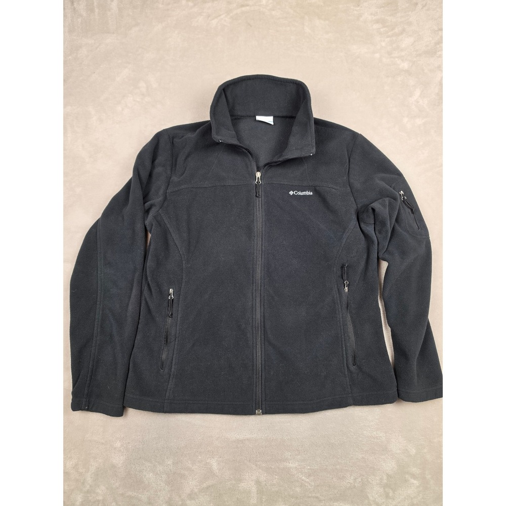 Columbia Fleece Jacket Women XL Black Full Zip Gorpcore Outdoor Pocket